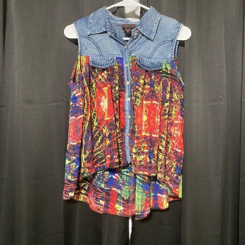 Callie girl denim multicolored low/high sleeveless shirt